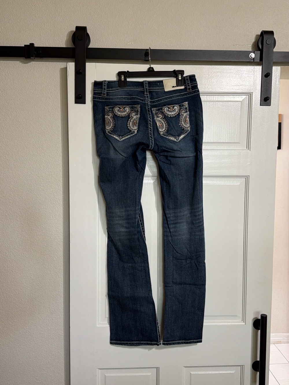 Grace Dark Blue Bootcut Jeans with Paisley Embroidered Pockets